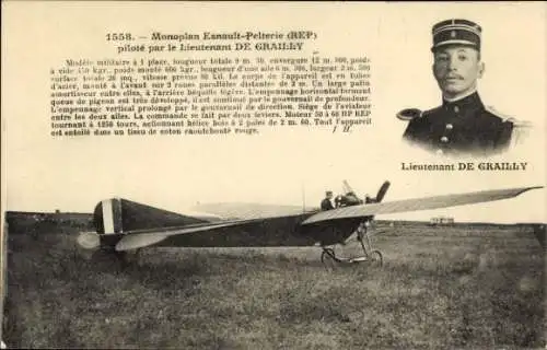 CPA Monoplan Esnault-Pelterie, piloté par le lieutenant de Grailly