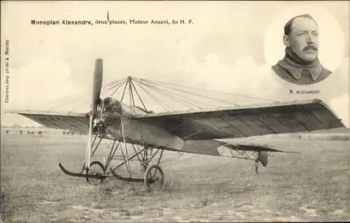 CPA Monoplan Alexandre, deux places, Moteur Anzani