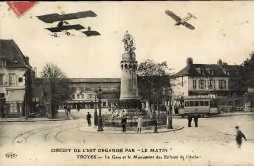 CPA Troyes, Circuit de l'Est, Le Matin, Gare et le Monument des Enfants de l'Aube