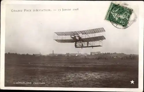 Ak Aeroplane Farman, record du monde, Moteur Antoinette, Doppeldecker