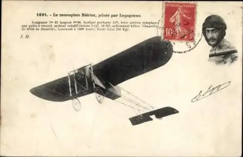 CPA Le monoplan Blériot, piloté par Legagneux