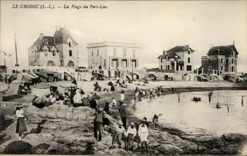 Ak Le Croisic Loire Atlantique, Strand von Port-Lin, Badegäste,  Architektur