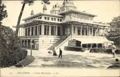 Ak Arcachon Gironde, Casino Mauresque, Architektur, Park, Menschen, elegantes Gebäude