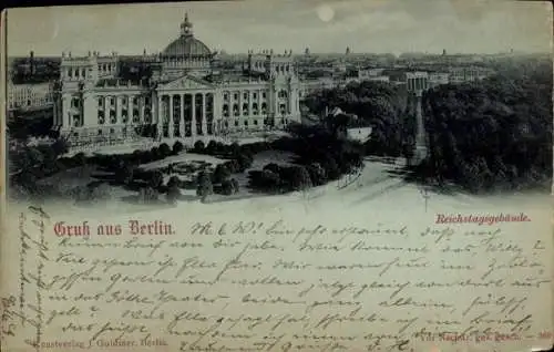 Mondschein Ak Berlin Tiergarten, Reichstagsgebäude
