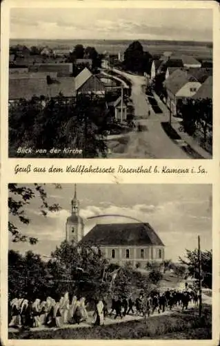 Ak Ralbitz Rosenthal Oberlausitz, Blick von der Kirche, Rosenthal, Landschaft, Pilgerstätte