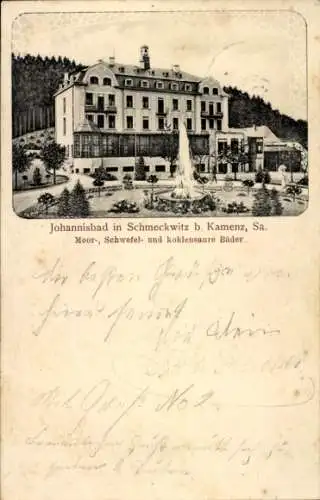 Ak Johannisbad Schmeckwitz Räckelwitz Oberlausitz, Hotel, Moor-, Schwefel- und kohlensaur Bäder