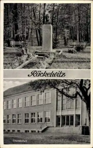 Ak Räckelwitz Oberlausitz, Grundschule, Büste, Parklandschaft