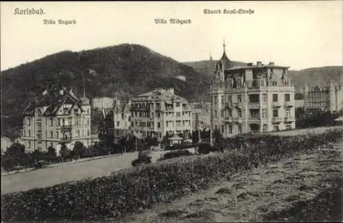 Ak Karlsbad in Baden,  Eduard Knoll-Straße, Villa Asgard, Villa Midgard