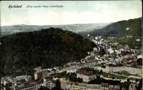 Ak Karlsbad in Baden, Panoramaansicht von der Franz Josefshöhe, Stadtlandschaft, Grünflächen