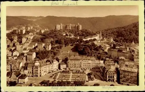 Ak Karlsbad in Baden, Luftaufnahme von   Gebäude, Gartenanlage, Bergen