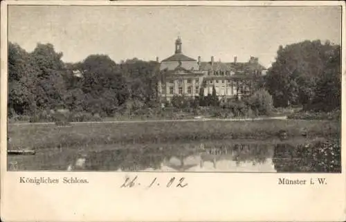 Ak Münster in Westfalen, Königliches Schloss, Gewässer, Bäume, ruhige Landschaft