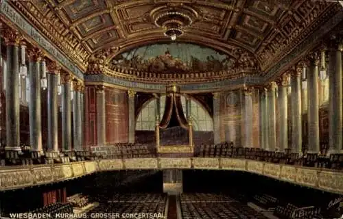 Ak Wiesbaden in Hessen, Wiesbaden Kurhaus, Großer Concertsaal, prächtige Innenarchitektur