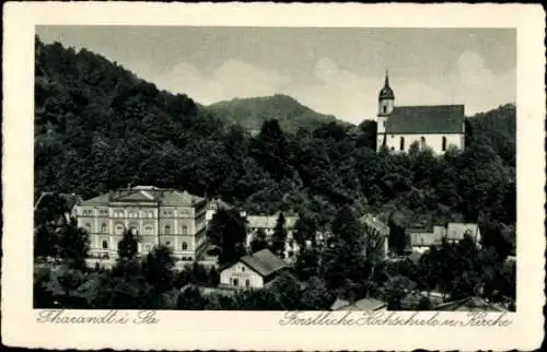 Ak Tharandt Sachsen, Teilansicht des Ortes mit forstlicher Hochschule und Kirche