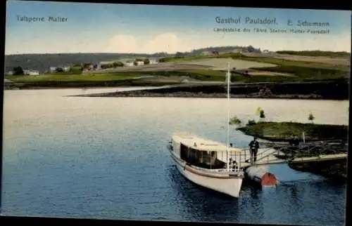 Ak Malter Dippoldiswalde, Talsperre Malter, Gasthof Paulsdorf, Landestelle der Fähre