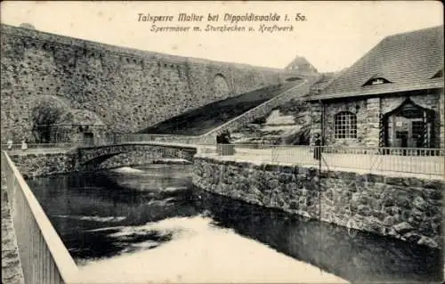 Ak Malter Dippoldiswalde, Talsperre Malter, Sperrmauer, Kraftwerk, Wasserlauf