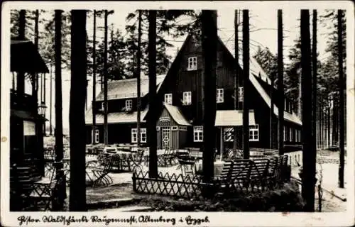 Ak Altenberg im Erzgebirge, Waldschänke Raupennest, alte Architektur, Waldumgebung