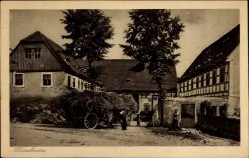 Ak Lommatzsch in Sachsen, Häuser mit Bäumen und einer Kutsche, ländliche Szene, foto