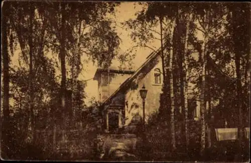 Ak Coswig in Sachsen, Historisches Gebäude, umgeben von Bäumen, Parkhaus, sepiafarbig, nostalgisc