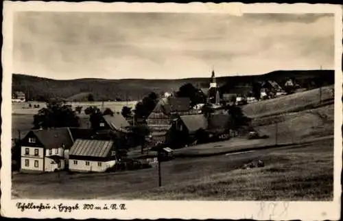 Ak Schellerhau Altenberg im Erzgebirge, Landschaftsaufnahme, kleine Stadt, Kirche, ländliche Umge