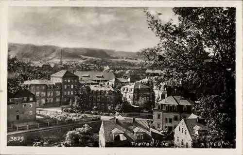 Ak Freital in Sachsen, Schwarz-Weiß-Ansicht, Stadtpanorama, alte Gebäude, Natur, himmel