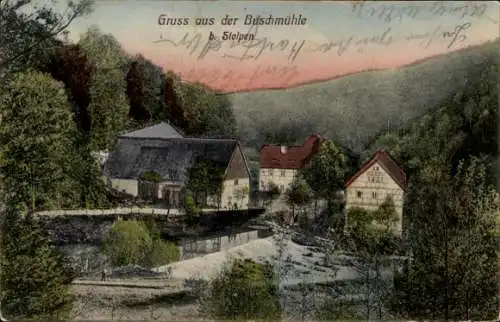 Ak Buschmühle Stolpen Sachsen,  mit der Buschmühle, Gebäude und Natur, farbenfroh
