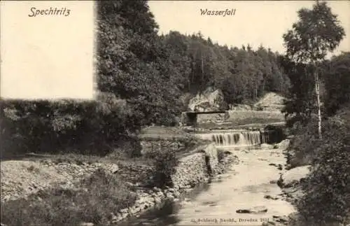 Ak Spechtritz Rabenau Erzgebirge, Wasserfall, Fluss, Bäume, Felsen, idyllische Landschaft
