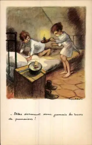 Künstler Ak Poulbot, Francisque, Sie schlafen daher nie, Wanzen