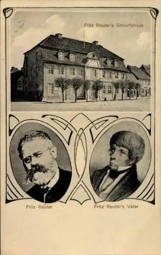 Ak Reuterstadt Stavenhagen in Mecklenburg, Fritz Reuter, Geburtshaus, Portrait des Vaters