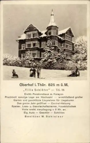 Ak Oberhof im Thüringer Wald, Villa Schlüter, Winter, Kinder, Schlitten