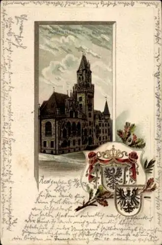 Ak Bad Iburg am Teutoburger Wald, St. Johann Baptist Kirche, Wappen, künstlerische Gestaltung