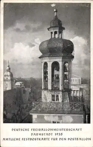 Ak Darmstadt in Hessen, Glockenspiel im Schloss, Deutsche Freiballlonmeisterschaft, 1935, amtlich