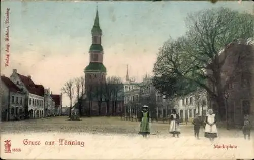 Ak Tönning an der Eider Nordfriesland, Marktplatz mit Kirche