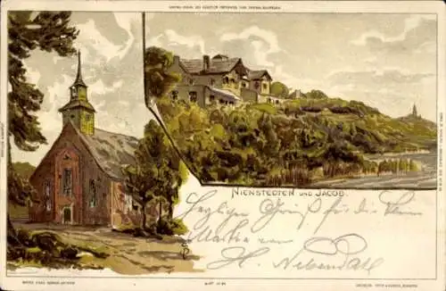 Ak Hamburg Altona Nienstedten, Kirche, Landschaft,  Gebäude, Flusslandschaft