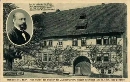 Ak Kranichfeld Thüringen, Geburtshaus Rudolf Baumbach, Dichter der Lindenwirtin