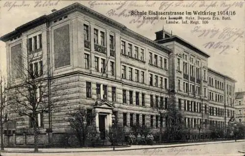 Ak Leipzig, Schule Elsässerstraße, Architektur 1914/16, Kaserne, Landw. Inf. Regt. 106