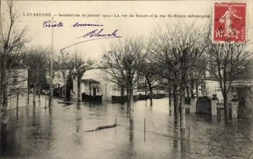 Ak Lavarenne, Überschwemmung, überschwemmte Straße, 1910