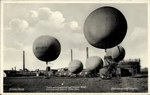 Ak Bitterfeld in Sachsen Anhalt, Startplatz zum Ballonwettfliegen, Heißluftballons
