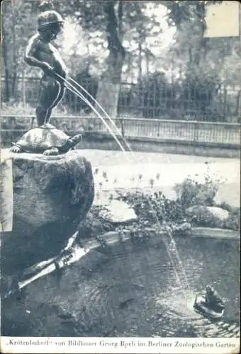 Ak Berlin Tiergarten, Brunnenfigur, Junge, Schildkröte, Wasser, Berliner Zoo, Georg Roch