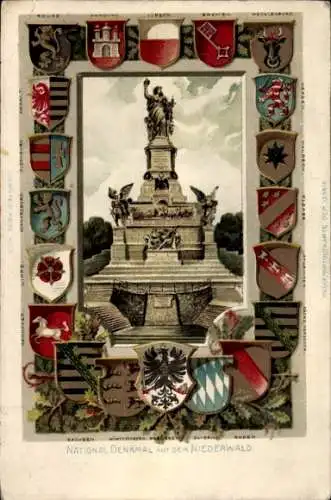 Passepartout Wappen Ak Rüdesheim am Rhein, Niederwald Nationaldenkmal