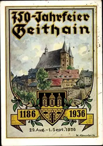 Künstler Ak Geithain in Sachsen, 750-Jahrfeier 1186-1936, Wappen