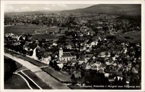 Ak Bad Rotenfels Gaggenau im Murgtal, Luftkurort Rotenfels, Ansicht vom Flugzeug, Fluss, grüne La