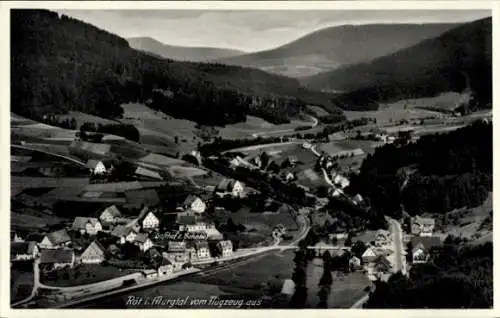 Ak Röt im Murgtal Baiersbronn Schwarzwald, Luftaufnahme, Gasthof zum Bahnhof, Landschaft, Berge, 
