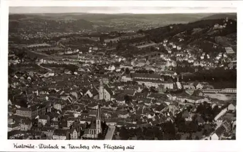 Ak Durlach Karlsruhe in Baden, Fliegeraufnahme, Turmberg