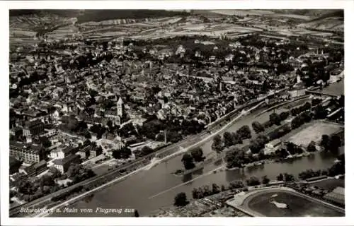 Ak Schweinfurt in Unterfranken Bayern, Schlachtschüssel, Luftaufnahme von  Mainfluss, Stadtansich