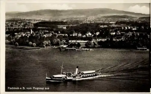 Ak Fischbach Friedrichshafen am Bodensee, Luftaufnahme von Fischbach, See, Dampfschiff, Landschaf
