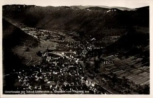 Ak Unterhausen Lichtenstein in Württemberg, Luftaufnahme von  Schloss Lichtenstein, Gemeinde Gies