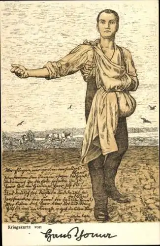 Künstler Ak Bauer beim Aussäen, Feld, Landwirtschaft, Deutsches Rotes Kreuz