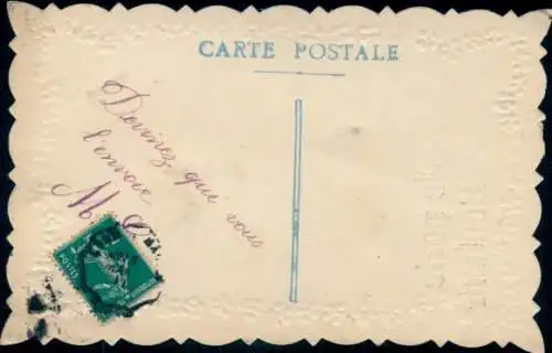 Präge Material Ak Glücksklee, Fisch, Stoffschleife