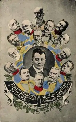 Ak Fritz Maassen, Mimiker, Hochaktueller mimisch patriotischer Akt, Europäische Herrscher
