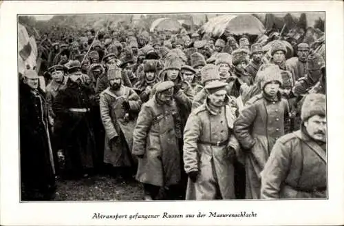 Ak Abtransport russischer Kriegsgefangener aus der Masurenschlacht, I. WK